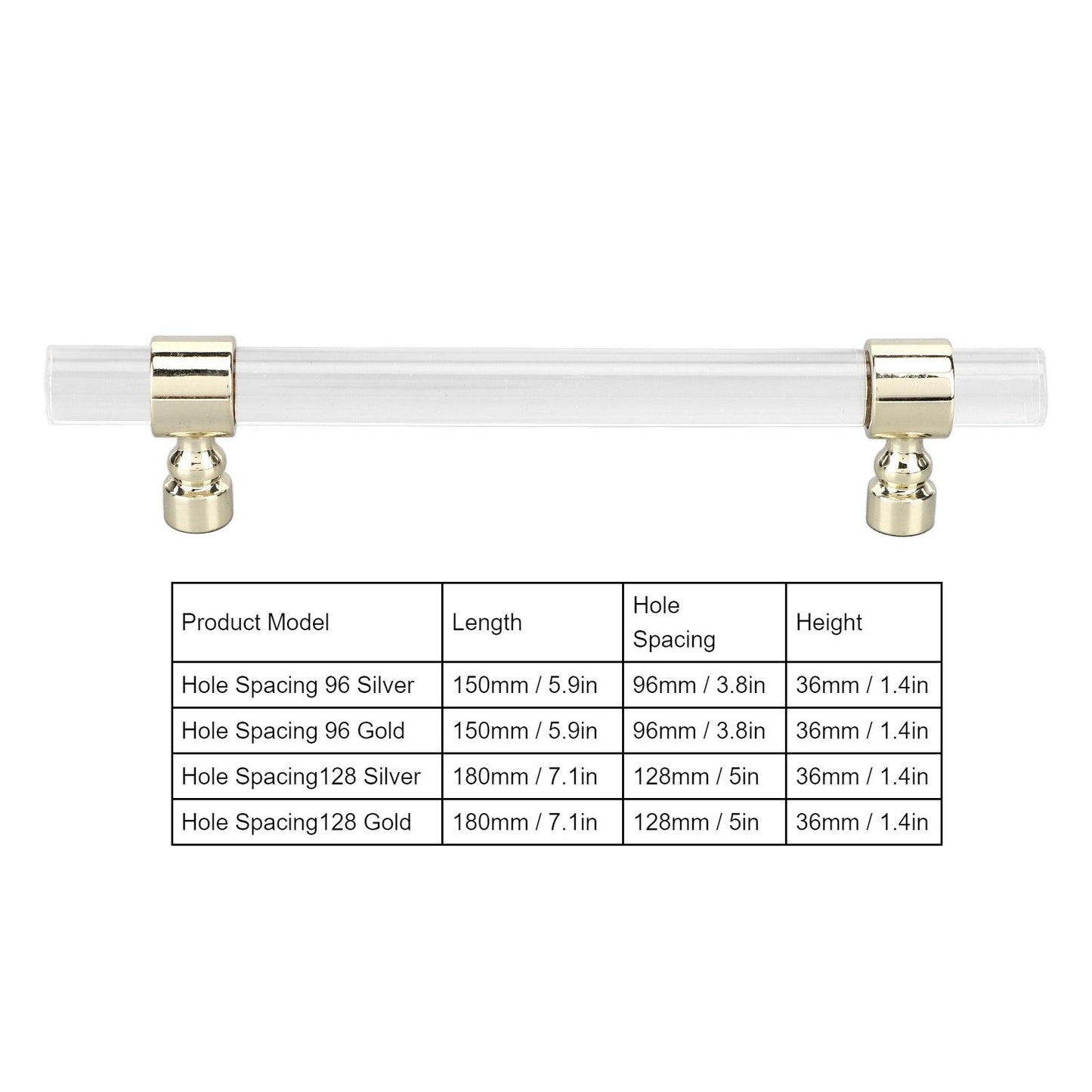 Crystal Acrylic Handle Transparent Easy to Install Drawer Pull Handle for Cabinets Drawers Dressers B01277S V1294-YM0523-3114220031813