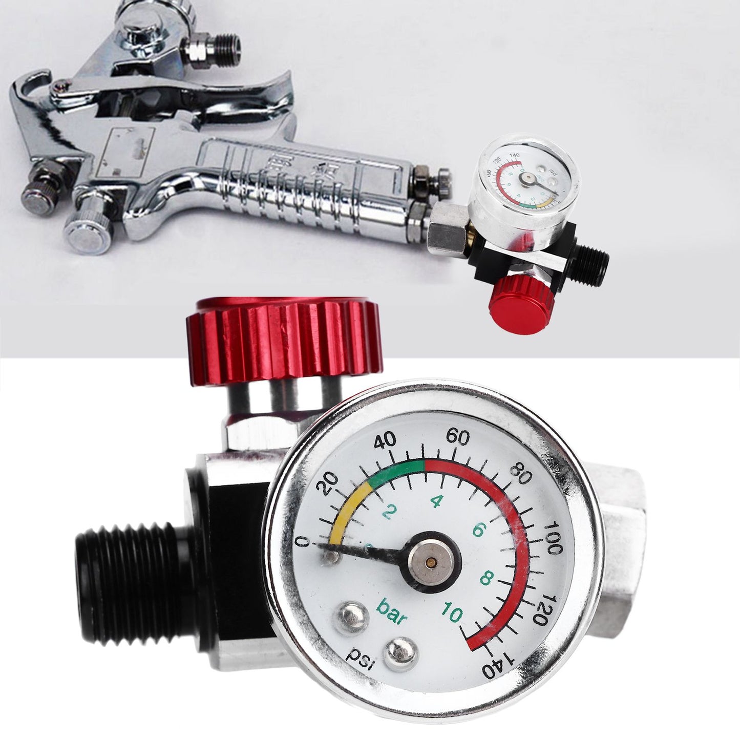 G1/4 140psi Air Pressure Regulator Spray Paint Air Pressure Regulator Airbrush Adjusting Valve V1294-YM0523-3114220032511