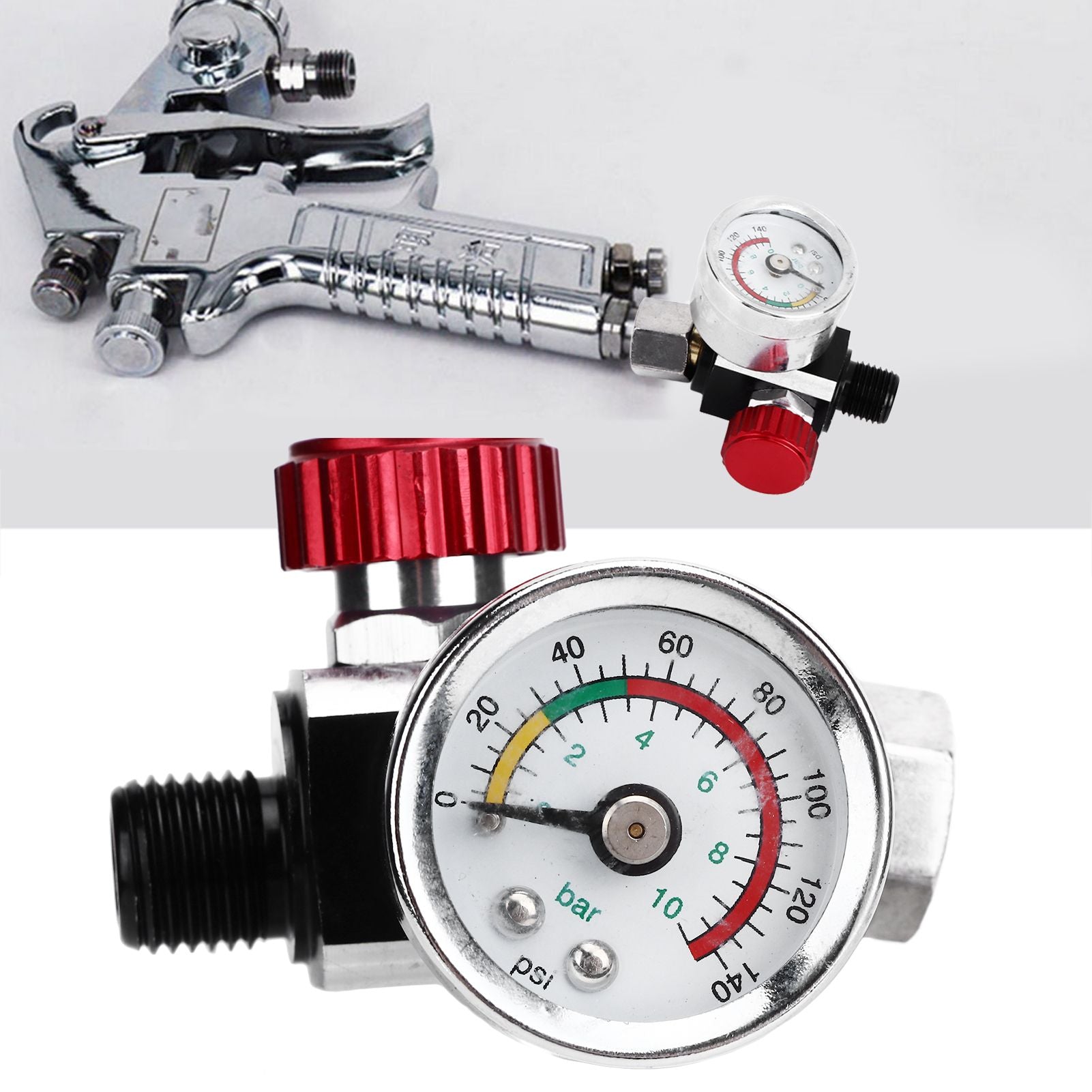 G1/4 140psi Air Pressure Regulator Spray Paint Air Pressure Regulator Airbrush Adjusting Valve V1294-YM0523-3114220032511