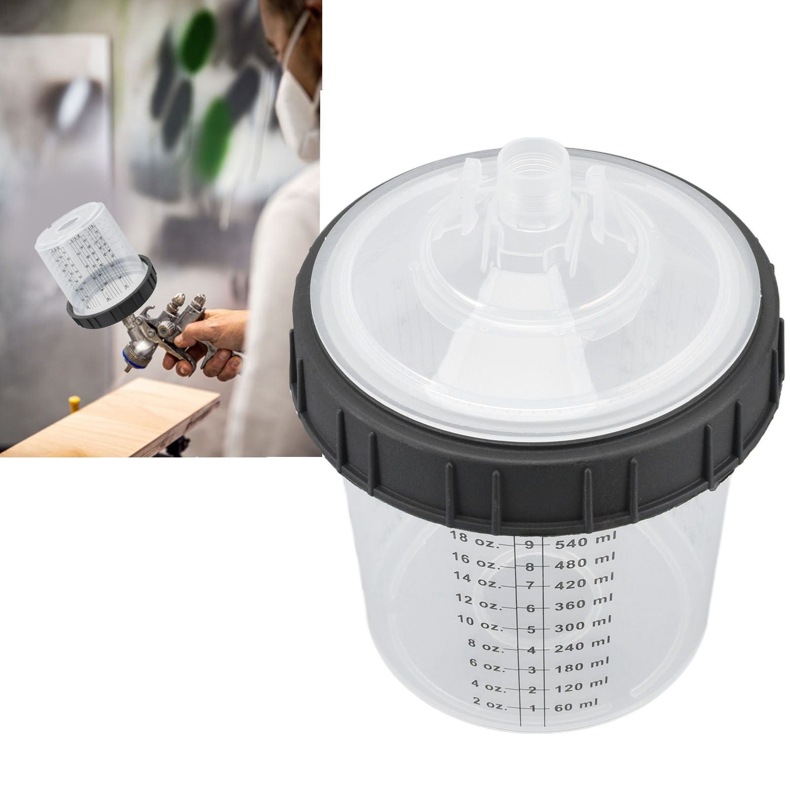 Disposable Paint Spray Cup Plastic Spray Paint Mixing Cup with Lids Painting Supplie 600ml V1294-YM0523-3114220033511