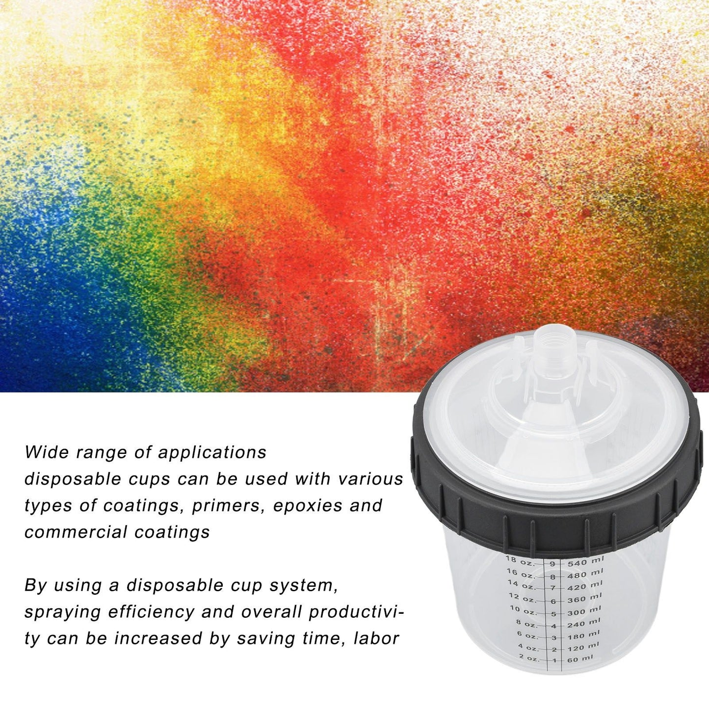 Disposable Paint Spray Cup Plastic Spray Paint Mixing Cup with Lids Painting Supplie 600ml V1294-YM0523-3114220033511