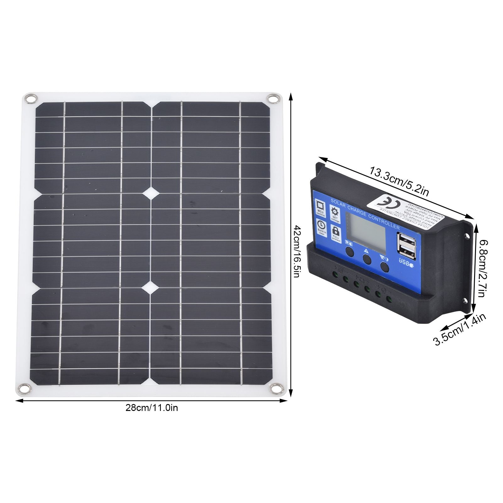 Dual USB Port Solar Panel Versatile Portable Solar Panel Charger Photovoltaic Charging with 10A Controller V1294-YM0523-3114220034111