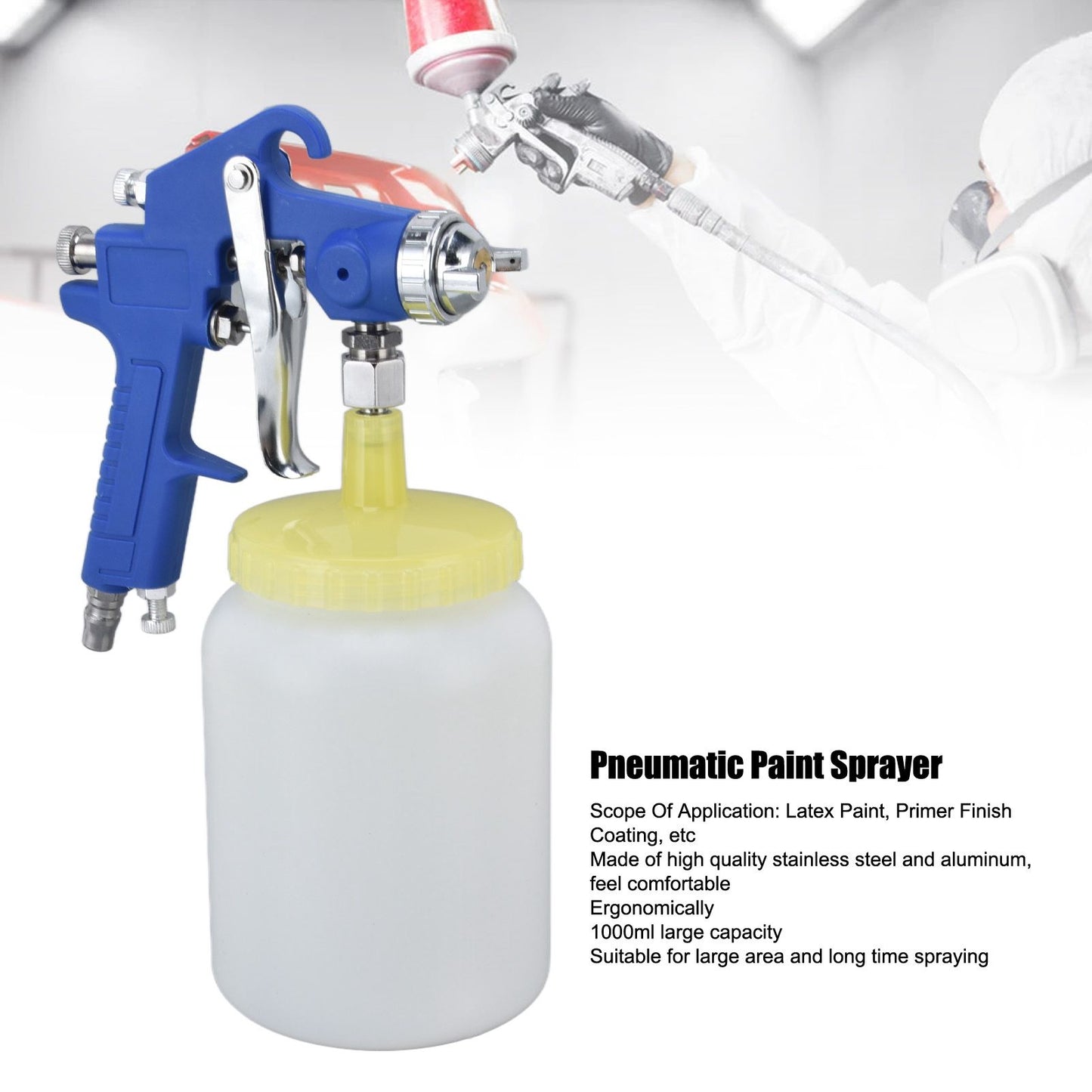 1000ml 3mm Siphon Pneumatic Air Sprayer Primer Painting Sprayer Painting Tool Blue V1294-YM0523-3114220035511