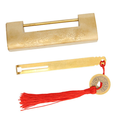 Brass Antique Padlock Spacing 5.9cm Exquisite Rustproof Chinese Old Style Fish Horizontal Padlock for Jewelry V1294-YM0523-3114220035711