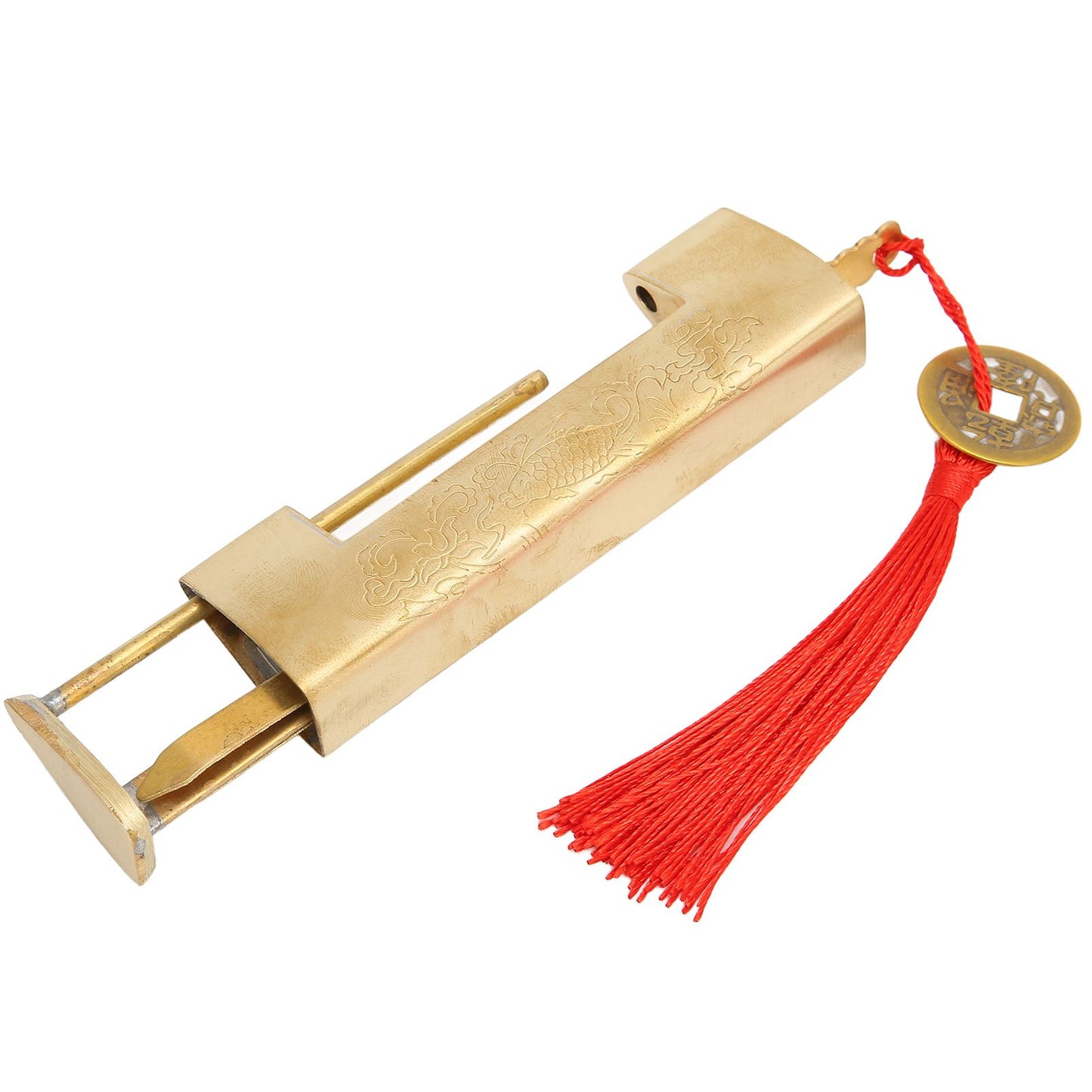 Brass Antique Padlock Spacing 5.9cm Exquisite Rustproof Chinese Old Style Fish Horizontal Padlock for Jewelry V1294-YM0523-3114220035711