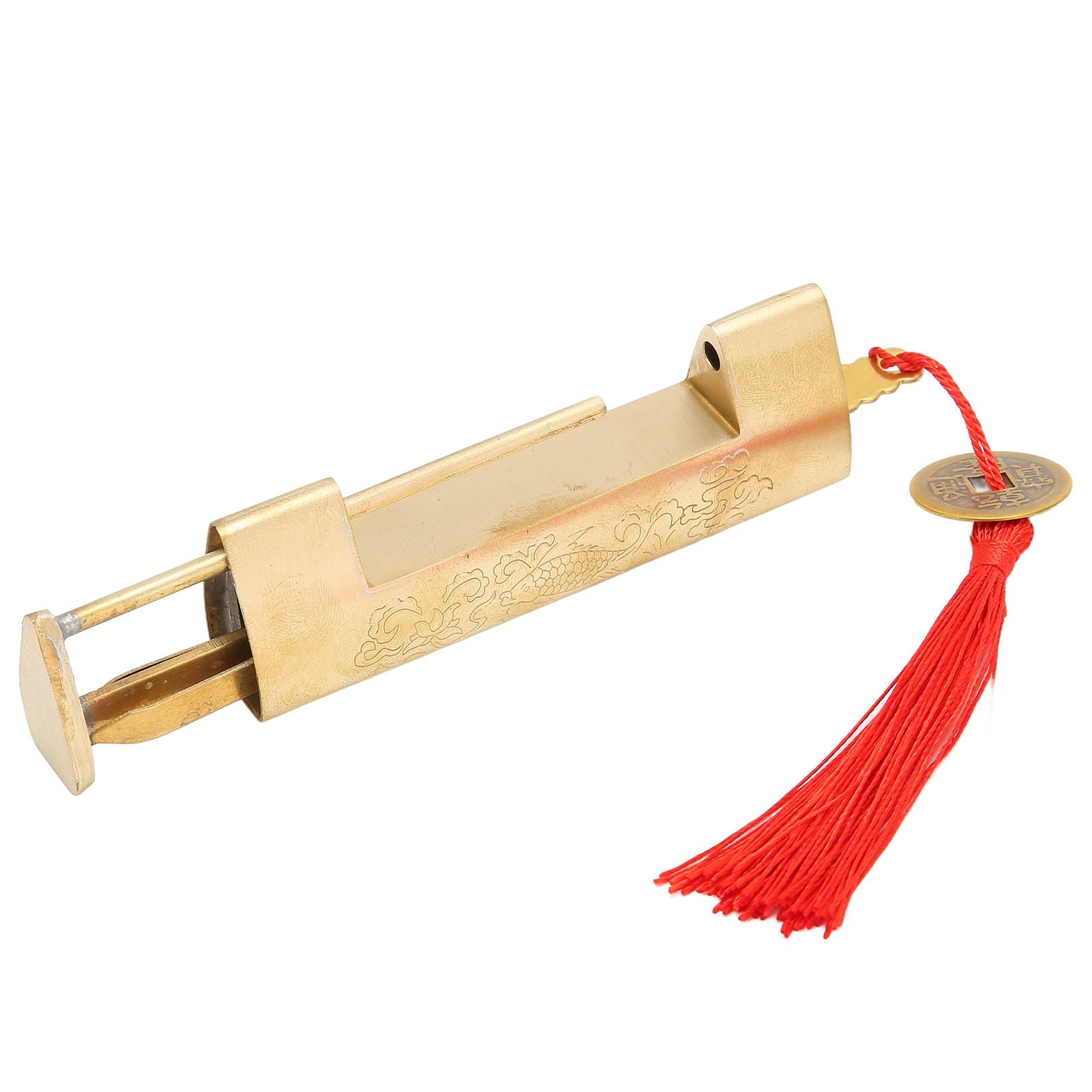 Brass Antique Padlock Spacing 5.9cm Exquisite Rustproof Chinese Old Style Fish Horizontal Padlock for Jewelry V1294-YM0523-3114220035711