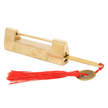 Brass Antique Padlock Spacing 5.9cm Exquisite Rustproof Chinese Old Style Fish Horizontal Padlock for Jewelry V1294-YM0523-3114220035711