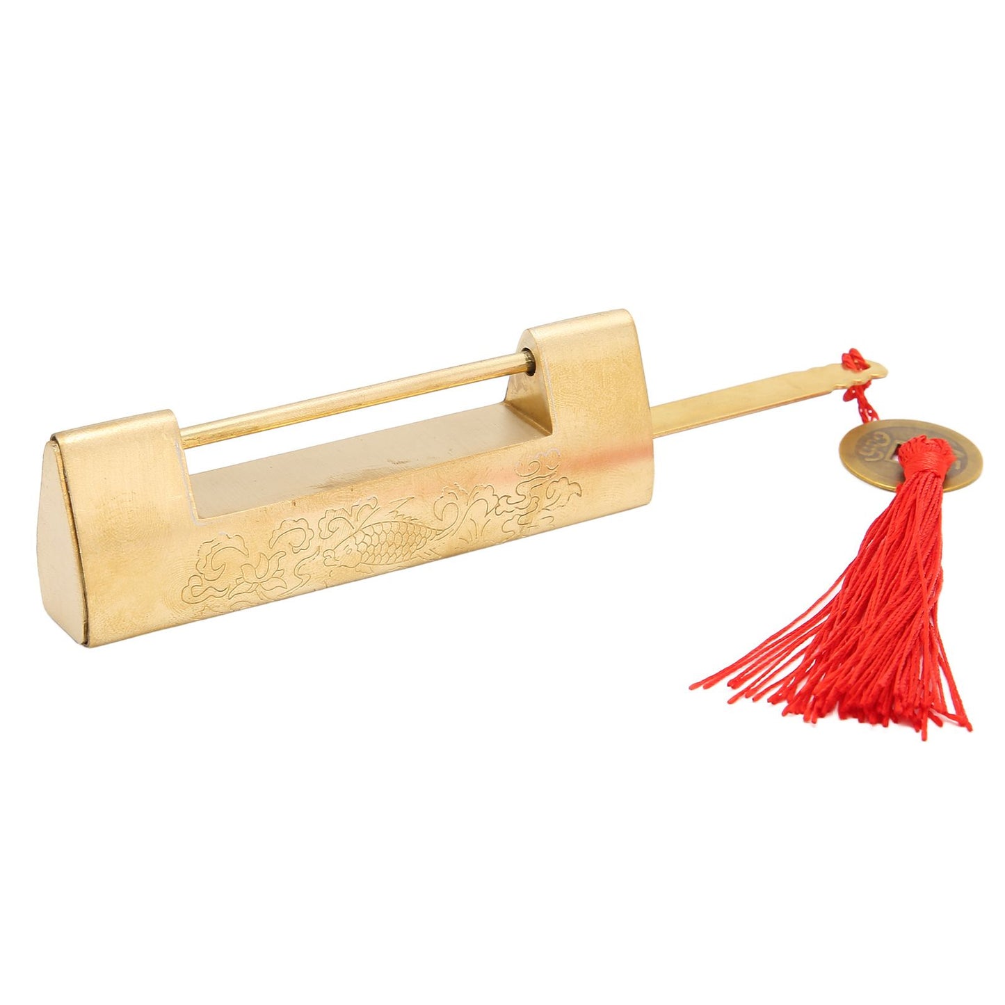 Brass Antique Padlock Spacing 5.9cm Exquisite Rustproof Chinese Old Style Fish Horizontal Padlock for Jewelry V1294-YM0523-3114220035711