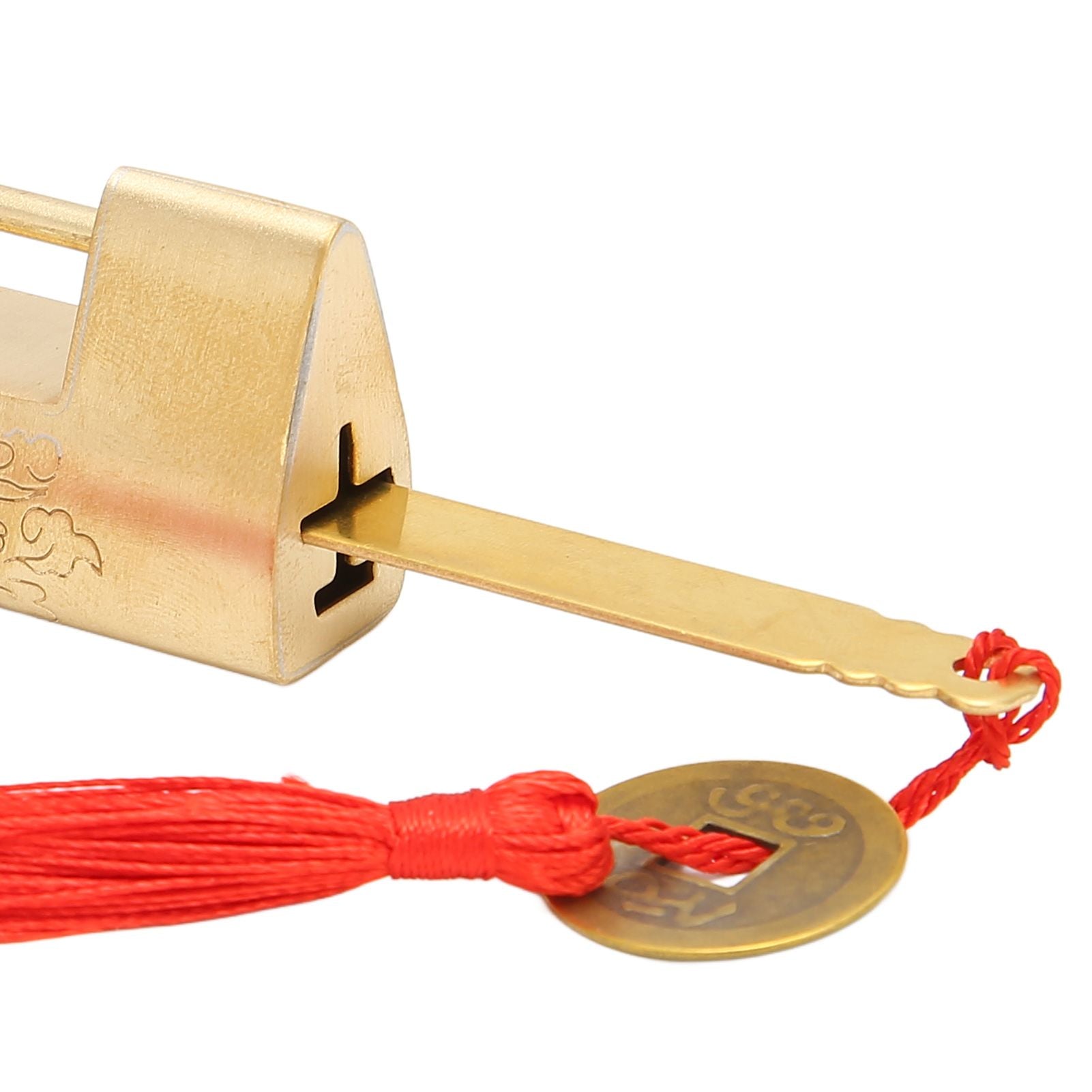 Brass Antique Padlock Spacing 5.9cm Exquisite Rustproof Chinese Old Style Fish Horizontal Padlock for Jewelry V1294-YM0523-3114220035711