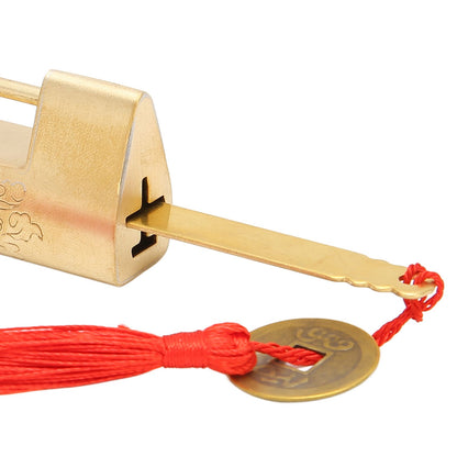 Brass Antique Padlock Spacing 5.9cm Exquisite Rustproof Chinese Old Style Fish Horizontal Padlock for Jewelry V1294-YM0523-3114220035711