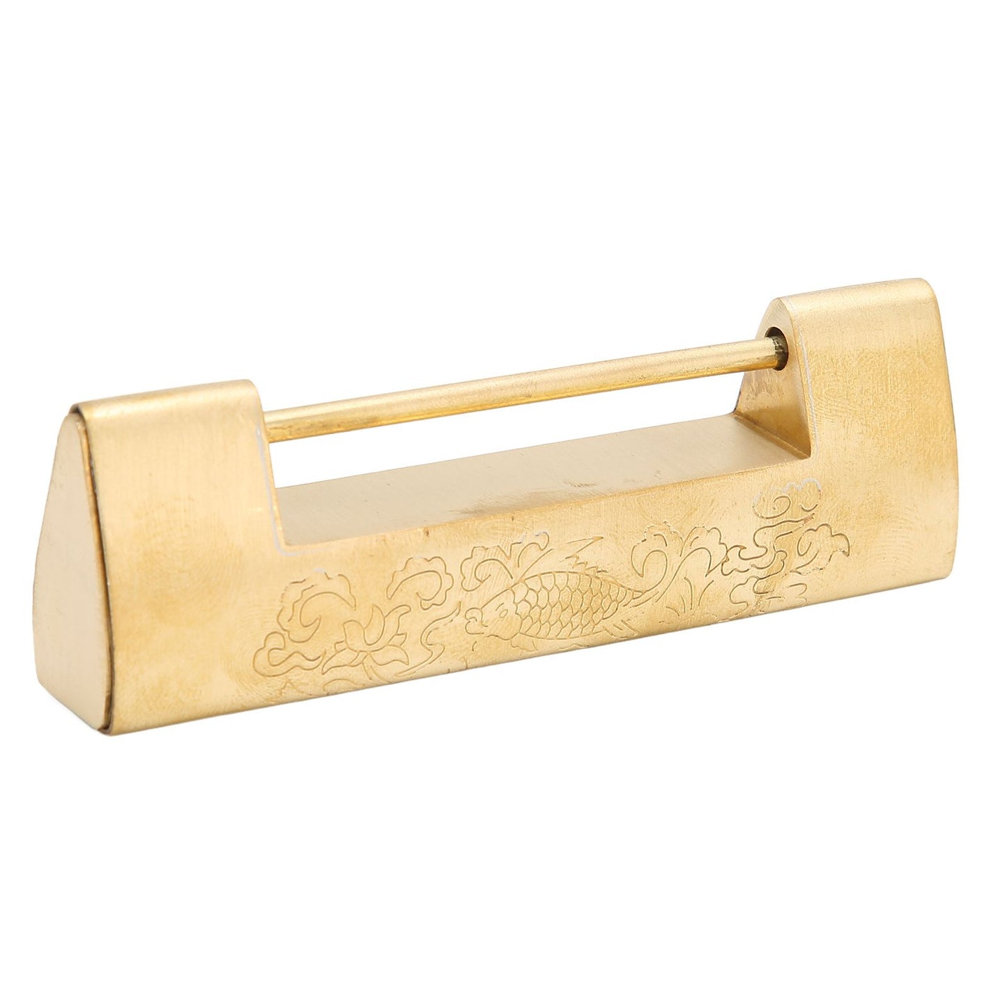 Brass Antique Padlock Spacing 5.9cm Exquisite Rustproof Chinese Old Style Fish Horizontal Padlock for Jewelry V1294-YM0523-3114220035711