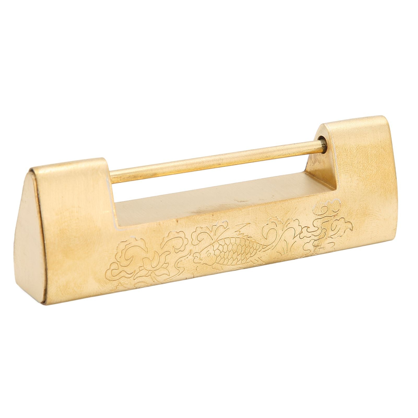 Brass Antique Padlock Spacing 5.9cm Exquisite Rustproof Chinese Old Style Fish Horizontal Padlock for Jewelry V1294-YM0523-3114220035711