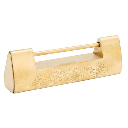 Brass Antique Padlock Spacing 5.9cm Exquisite Rustproof Chinese Old Style Fish Horizontal Padlock for Jewelry V1294-YM0523-3114220035711