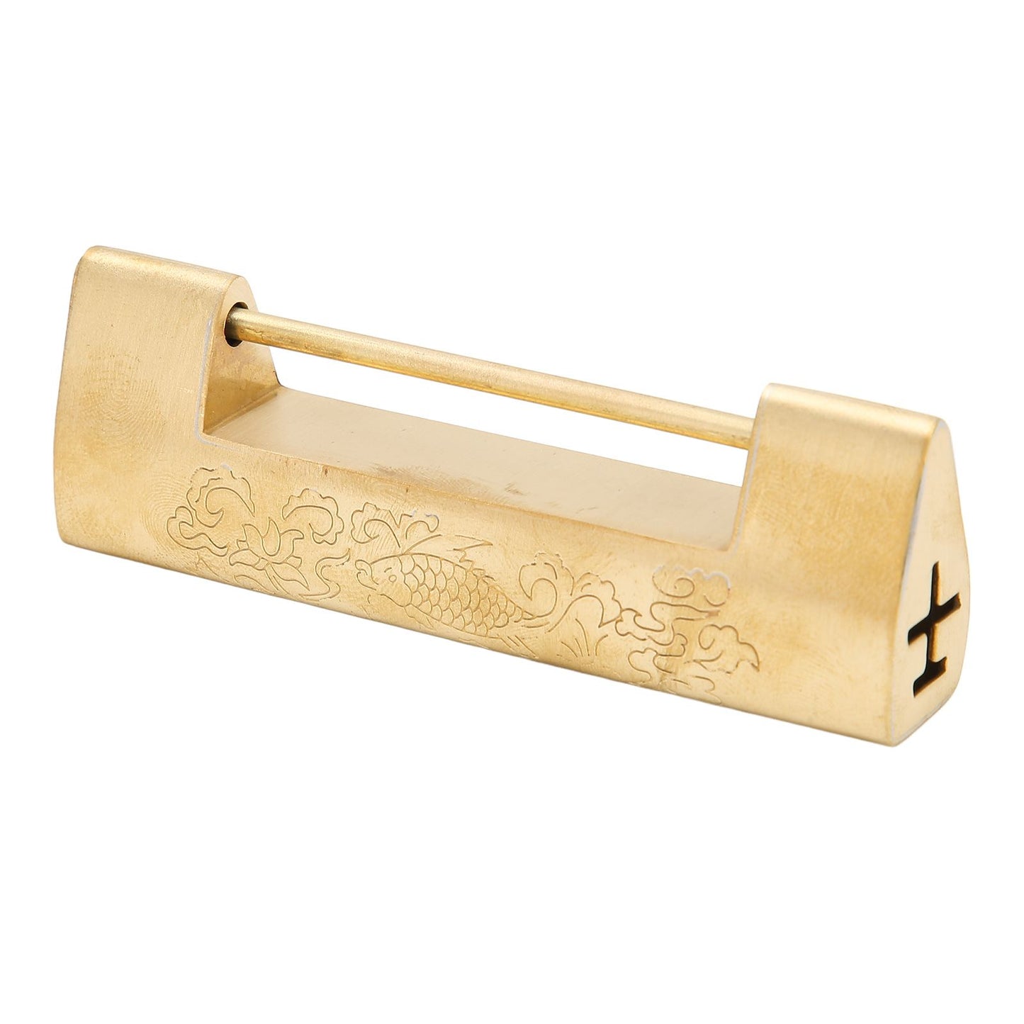 Brass Antique Padlock Spacing 5.9cm Exquisite Rustproof Chinese Old Style Fish Horizontal Padlock for Jewelry V1294-YM0523-3114220035711
