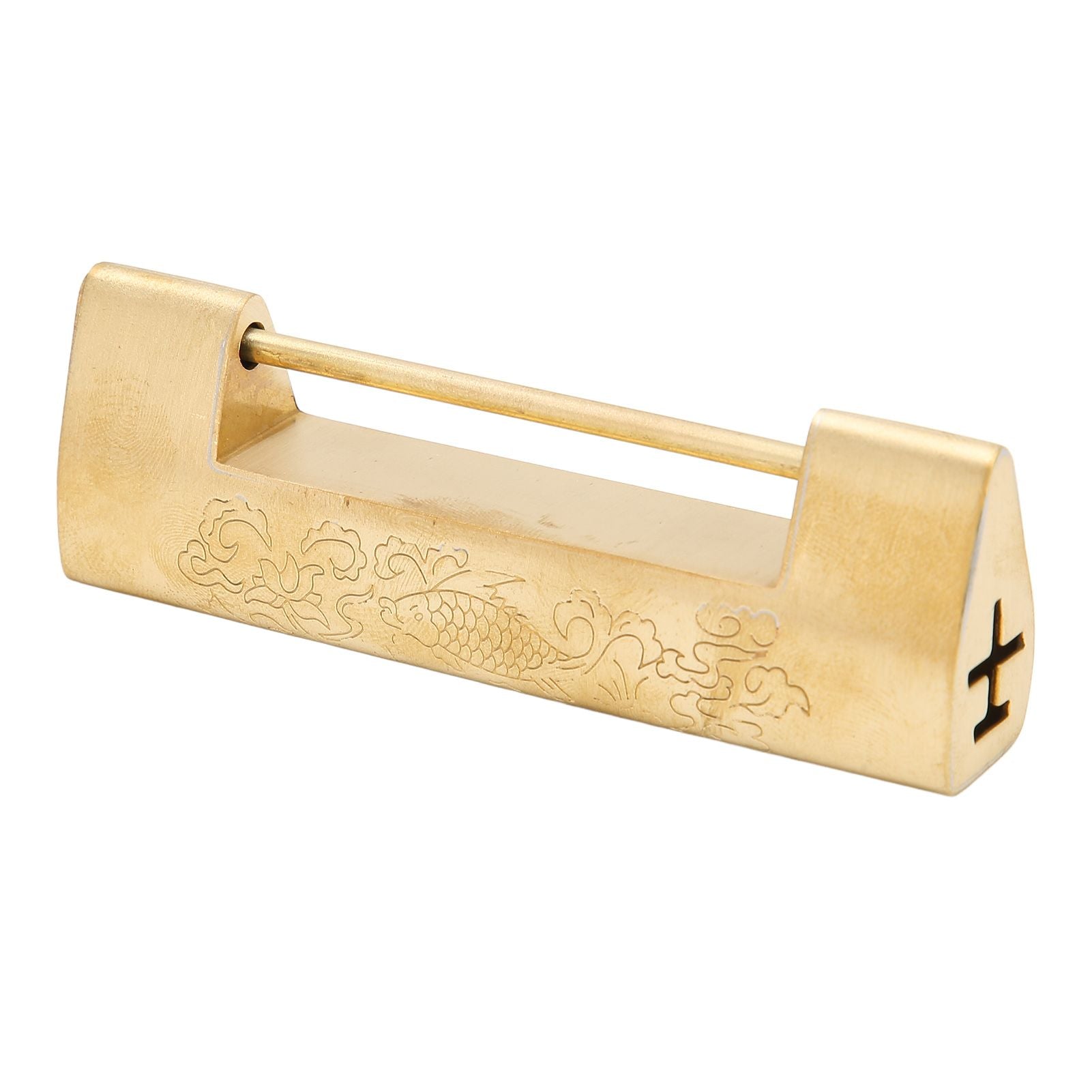 Brass Antique Padlock Spacing 5.9cm Exquisite Rustproof Chinese Old Style Fish Horizontal Padlock for Jewelry V1294-YM0523-3114220035711