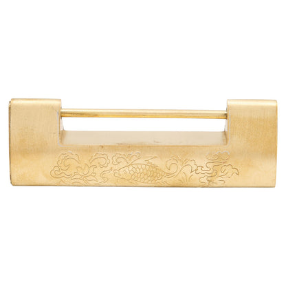 Brass Antique Padlock Spacing 5.9cm Exquisite Rustproof Chinese Old Style Fish Horizontal Padlock for Jewelry V1294-YM0523-3114220035711