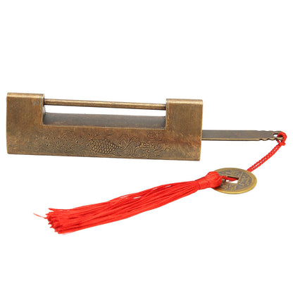 Brass Antique Padlock Spacing 5.9cm Exquisite Rustproof Chinese Old Style Fish Horizontal Padlock for Jewelry V1294-YM0523-3114220035712