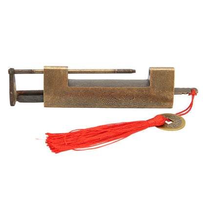 Brass Antique Padlock Spacing 5.9cm Exquisite Rustproof Chinese Old Style Fish Horizontal Padlock for Jewelry V1294-YM0523-3114220035712