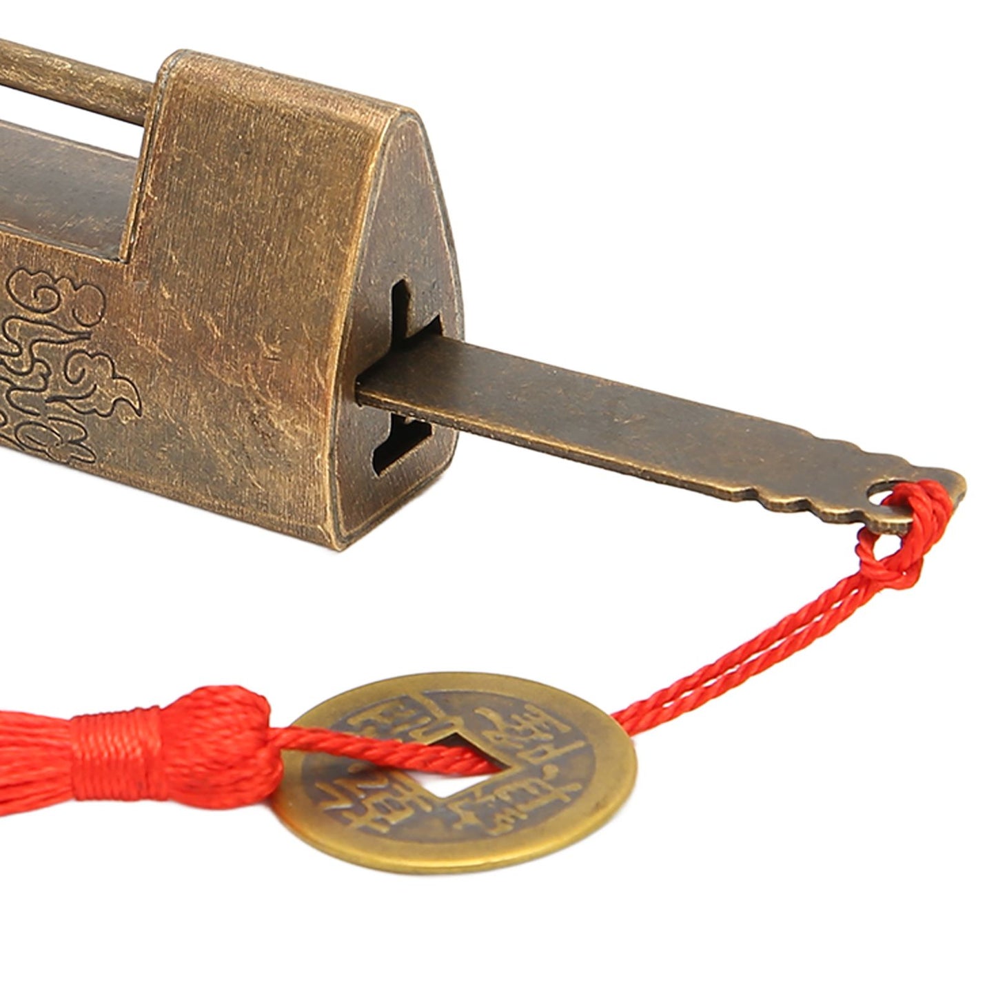 Brass Antique Padlock Spacing 5.9cm Exquisite Rustproof Chinese Old Style Fish Horizontal Padlock for Jewelry V1294-YM0523-3114220035712