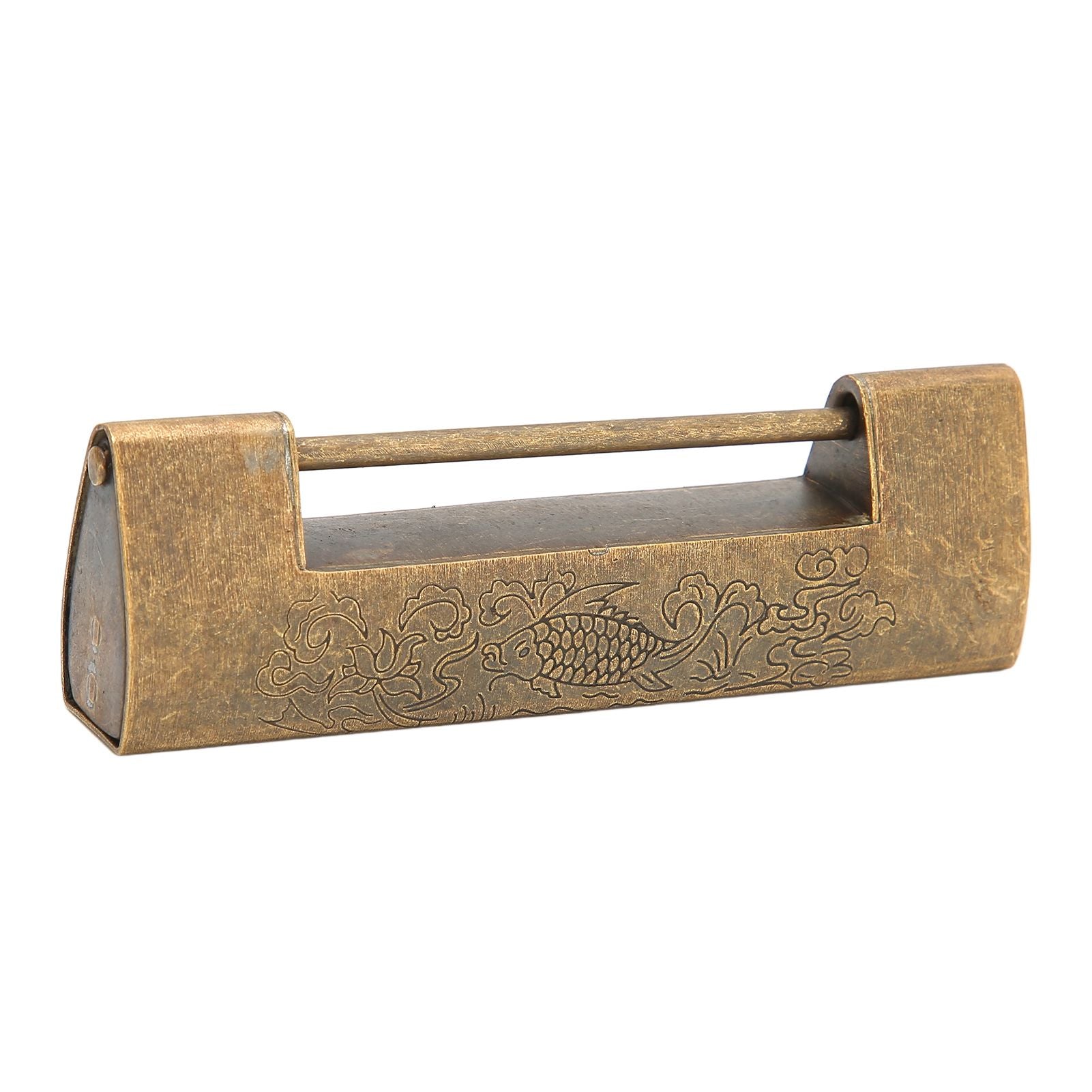 Brass Antique Padlock Spacing 5.9cm Exquisite Rustproof Chinese Old Style Fish Horizontal Padlock for Jewelry V1294-YM0523-3114220035712