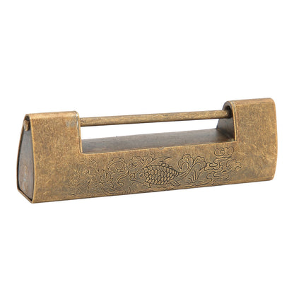 Brass Antique Padlock Spacing 5.9cm Exquisite Rustproof Chinese Old Style Fish Horizontal Padlock for Jewelry V1294-YM0523-3114220035712