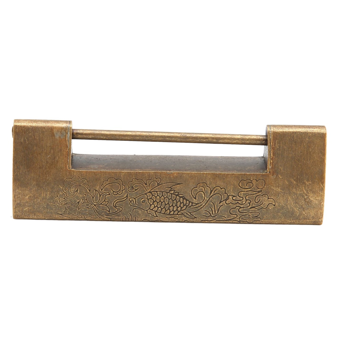 Brass Antique Padlock Spacing 5.9cm Exquisite Rustproof Chinese Old Style Fish Horizontal Padlock for Jewelry V1294-YM0523-3114220035712