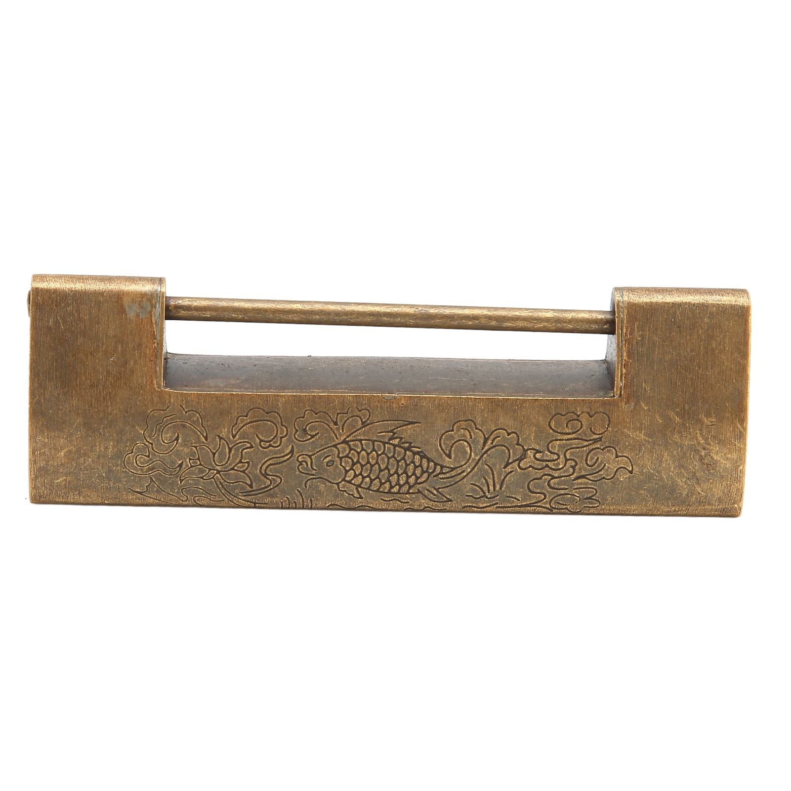 Brass Antique Padlock Spacing 5.9cm Exquisite Rustproof Chinese Old Style Fish Horizontal Padlock for Jewelry V1294-YM0523-3114220035712