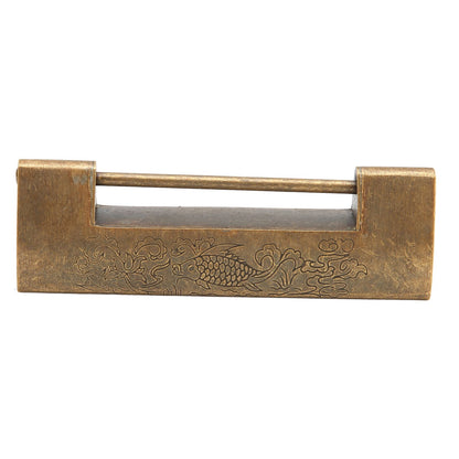 Brass Antique Padlock Spacing 5.9cm Exquisite Rustproof Chinese Old Style Fish Horizontal Padlock for Jewelry V1294-YM0523-3114220035712