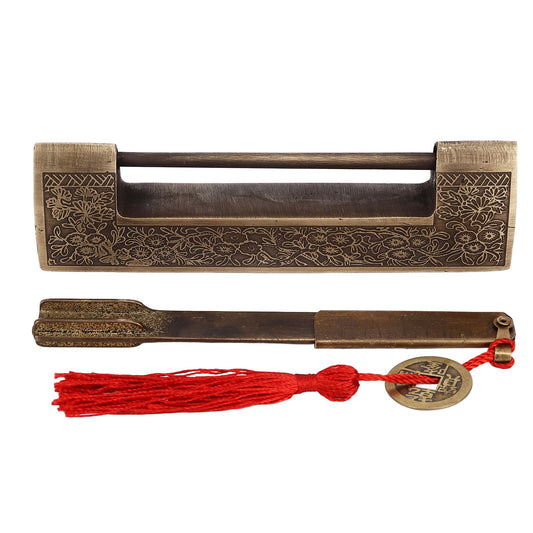 Chinese Antique Lock Retro Spacing 9cm/3.5in Classic Pattern Brass Horizontal Padlock Lock for Gift Boxes V1294-YM0523-3114220035911