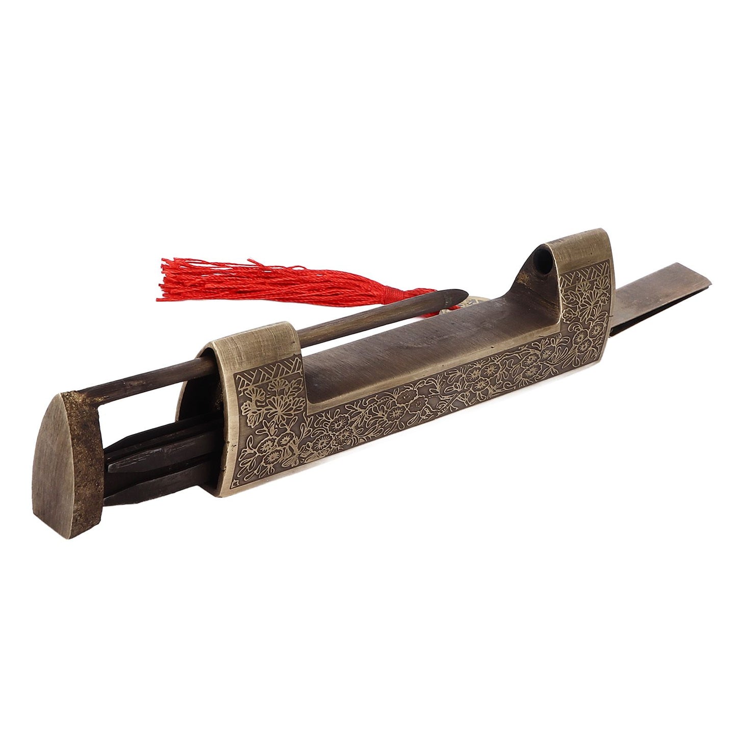 Chinese Antique Lock Retro Spacing 9cm/3.5in Classic Pattern Brass Horizontal Padlock Lock for Gift Boxes V1294-YM0523-3114220035911