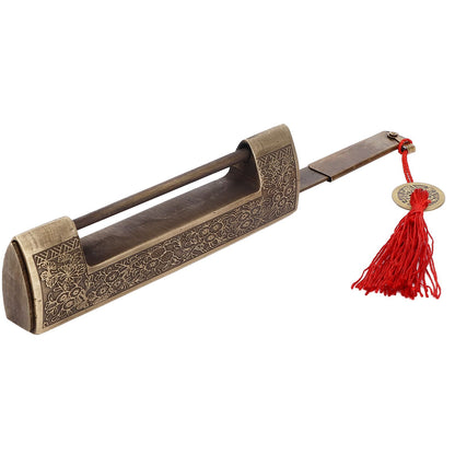 Chinese Antique Lock Retro Spacing 9cm/3.5in Classic Pattern Brass Horizontal Padlock Lock for Gift Boxes V1294-YM0523-3114220035911