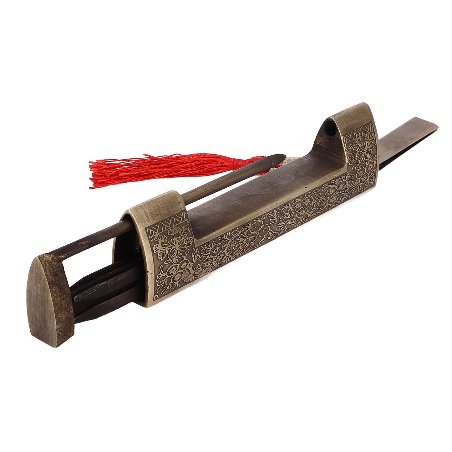 Chinese Antique Lock Retro Spacing 9cm/3.5in Classic Pattern Brass Horizontal Padlock Lock for Gift Boxes V1294-YM0523-3114220035911