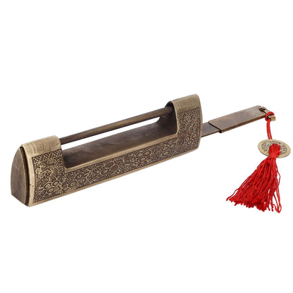 Chinese Antique Lock Retro Spacing 9cm/3.5in Classic Pattern Brass Horizontal Padlock Lock for Gift Boxes V1294-YM0523-3114220035911