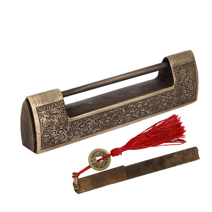 Chinese Antique Lock Retro Spacing 9cm/3.5in Classic Pattern Brass Horizontal Padlock Lock for Gift Boxes V1294-YM0523-3114220035911