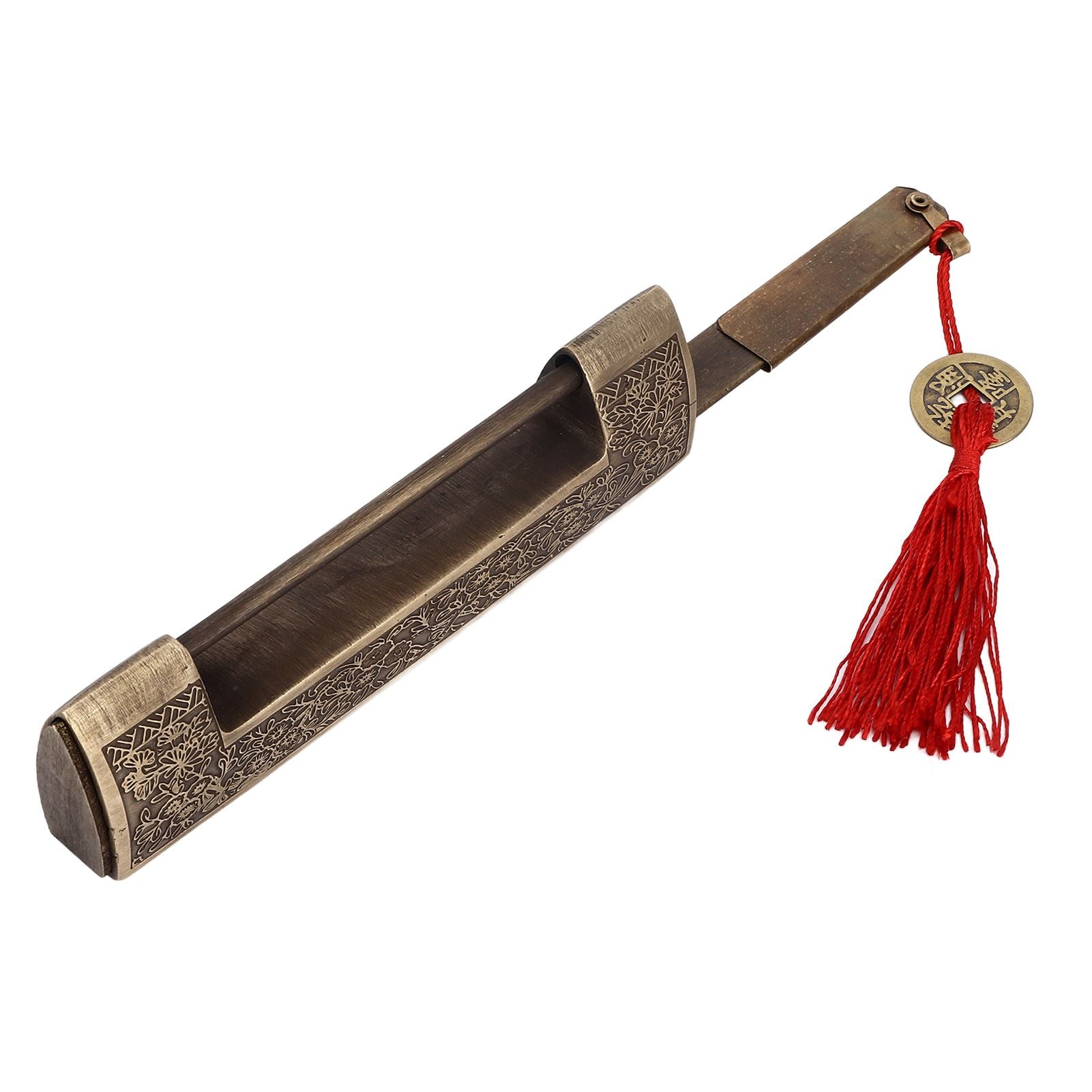 Chinese Antique Lock Retro Spacing 9cm/3.5in Classic Pattern Brass Horizontal Padlock Lock for Gift Boxes V1294-YM0523-3114220035911