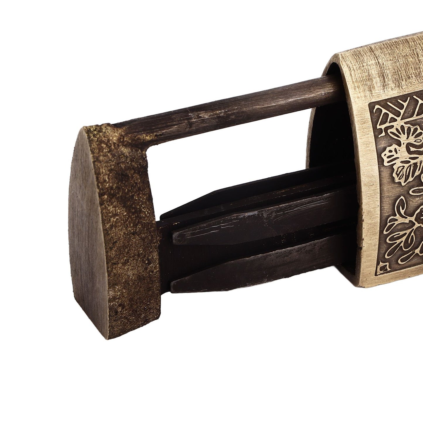 Chinese Antique Lock Retro Spacing 9cm/3.5in Classic Pattern Brass Horizontal Padlock Lock for Gift Boxes V1294-YM0523-3114220035911