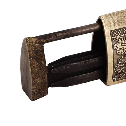 Chinese Antique Lock Retro Spacing 9cm/3.5in Classic Pattern Brass Horizontal Padlock Lock for Gift Boxes V1294-YM0523-3114220035911
