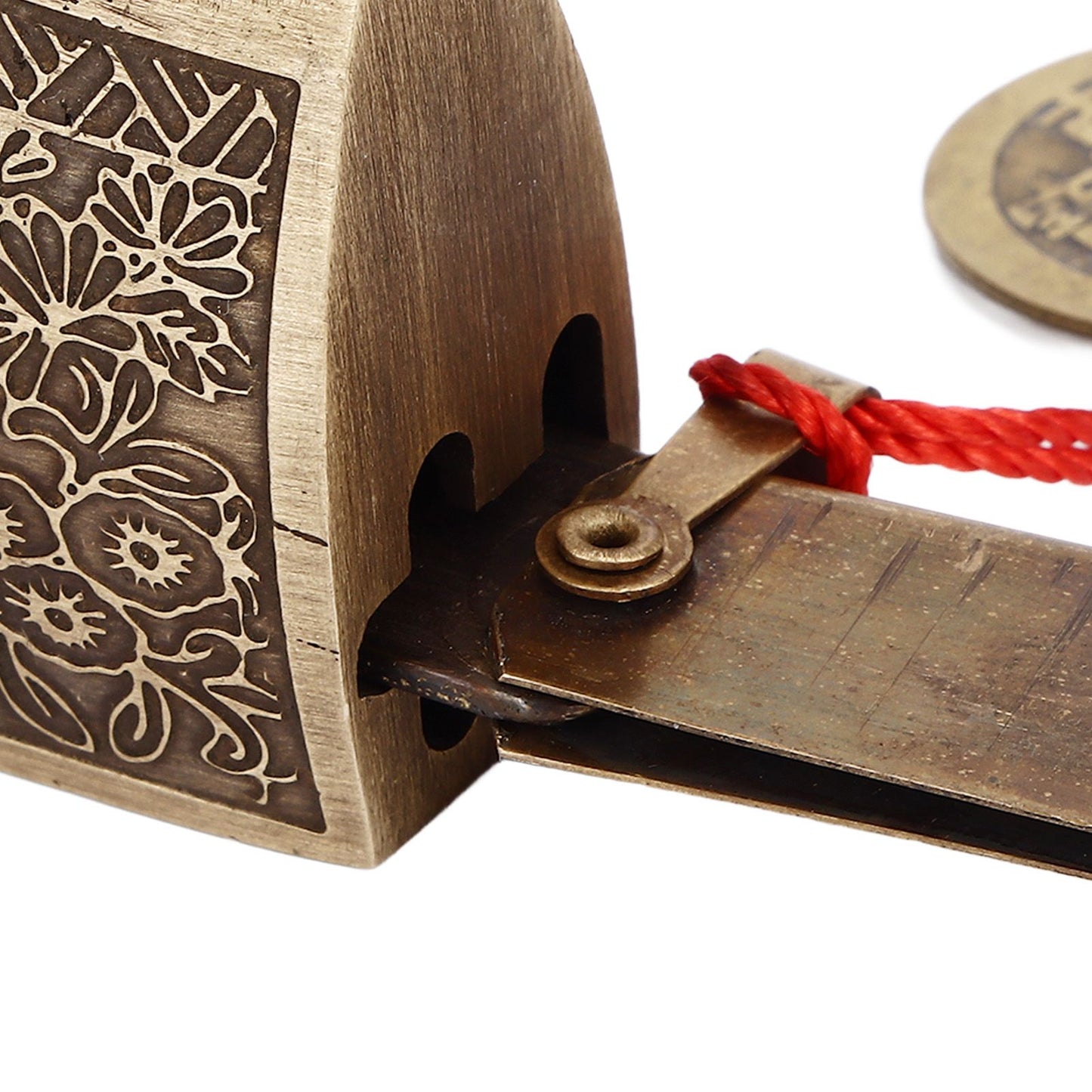 Chinese Antique Lock Retro Spacing 9cm/3.5in Classic Pattern Brass Horizontal Padlock Lock for Gift Boxes V1294-YM0523-3114220035911