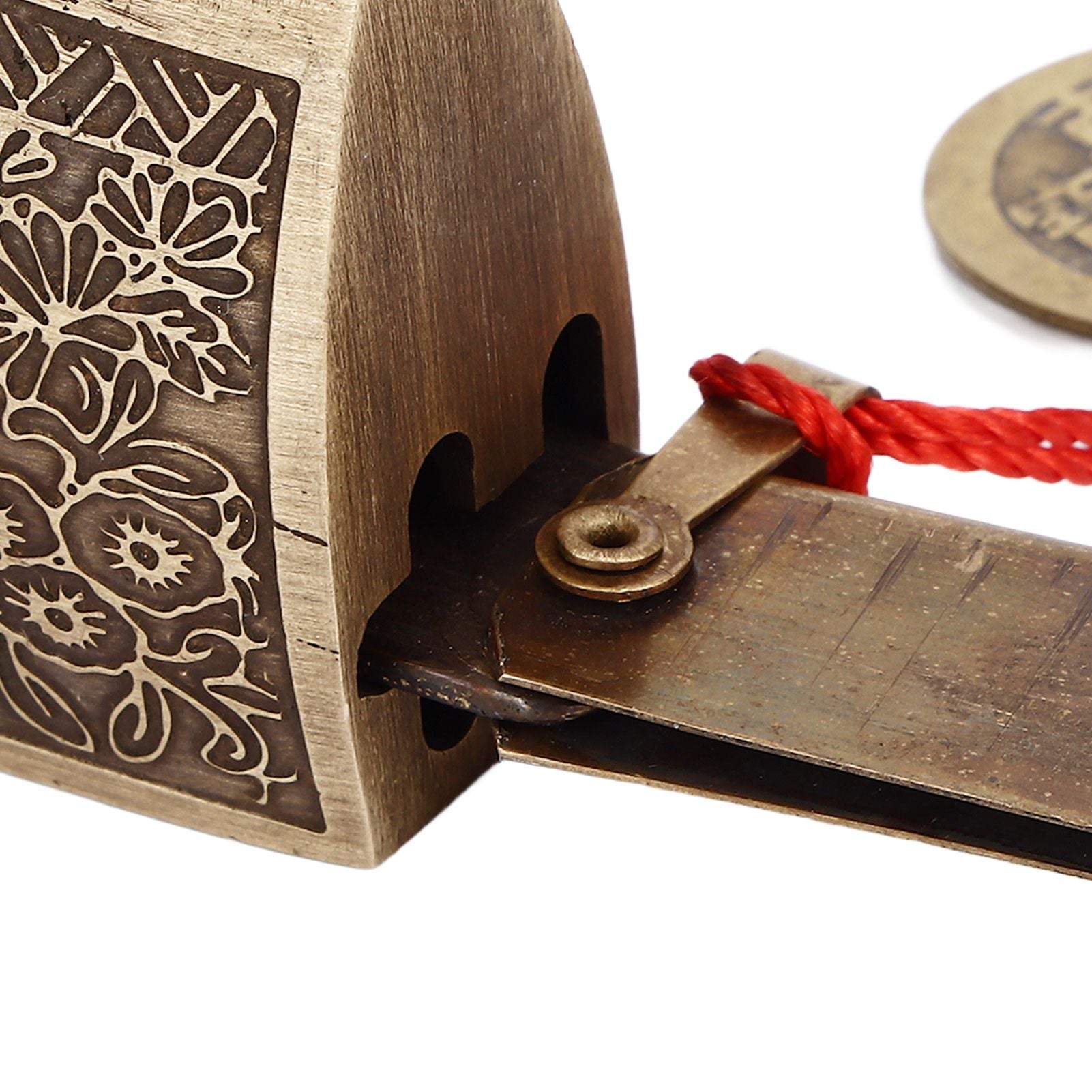 Chinese Antique Lock Retro Spacing 9cm/3.5in Classic Pattern Brass Horizontal Padlock Lock for Gift Boxes V1294-YM0523-3114220035911