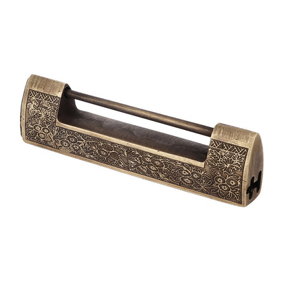 Chinese Antique Lock Retro Spacing 9cm/3.5in Classic Pattern Brass Horizontal Padlock Lock for Gift Boxes V1294-YM0523-3114220035911