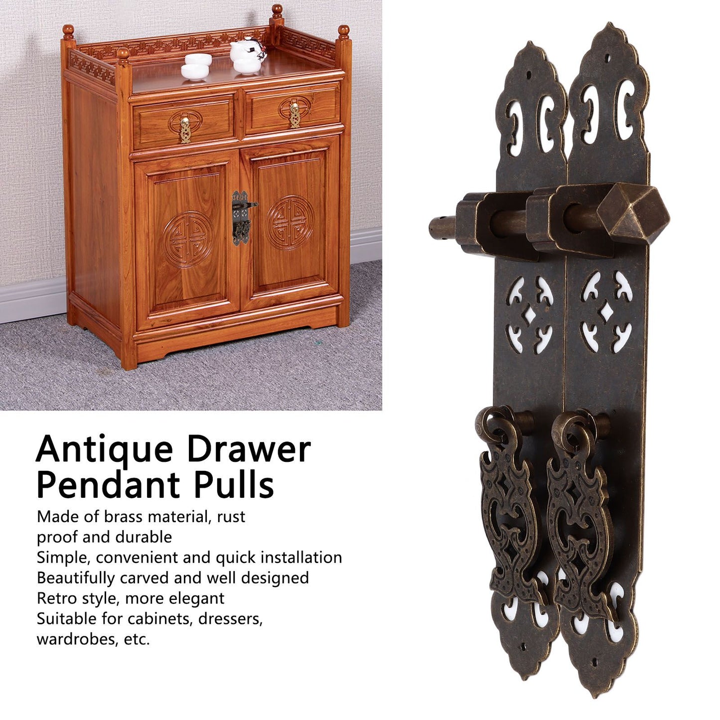 Antique Drawer Pendant Pulls Anti Rust Retro Elegant Brass Book Cabinet Pull Handle for Dressers Wardrobes V1294-YM0523-3114220036212