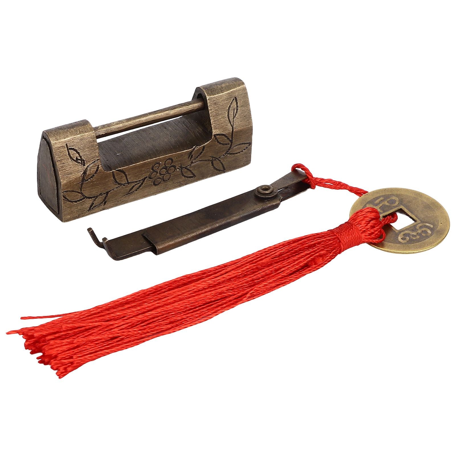 Chinese Antique Lock Retro Classic Pattern Design Bronze Brass Material 5x2cm/2.0x0.8in Horizontal Padlock V1294-YM0523-3114220036311