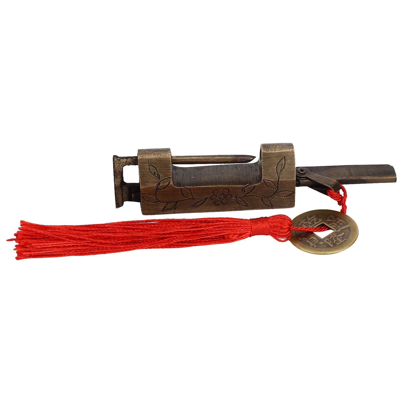 Chinese Antique Lock Retro Classic Pattern Design Bronze Brass Material 5x2cm/2.0x0.8in Horizontal Padlock V1294-YM0523-3114220036311