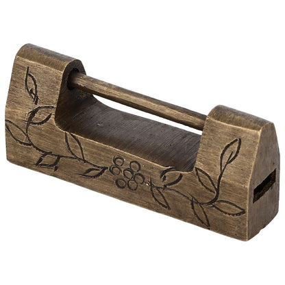 Chinese Antique Lock Retro Classic Pattern Design Bronze Brass Material 5x2cm/2.0x0.8in Horizontal Padlock V1294-YM0523-3114220036311