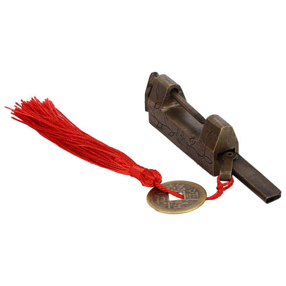 Chinese Antique Lock Retro Classic Pattern Design Bronze Brass Material 5x2cm/2.0x0.8in Horizontal Padlock V1294-YM0523-3114220036311