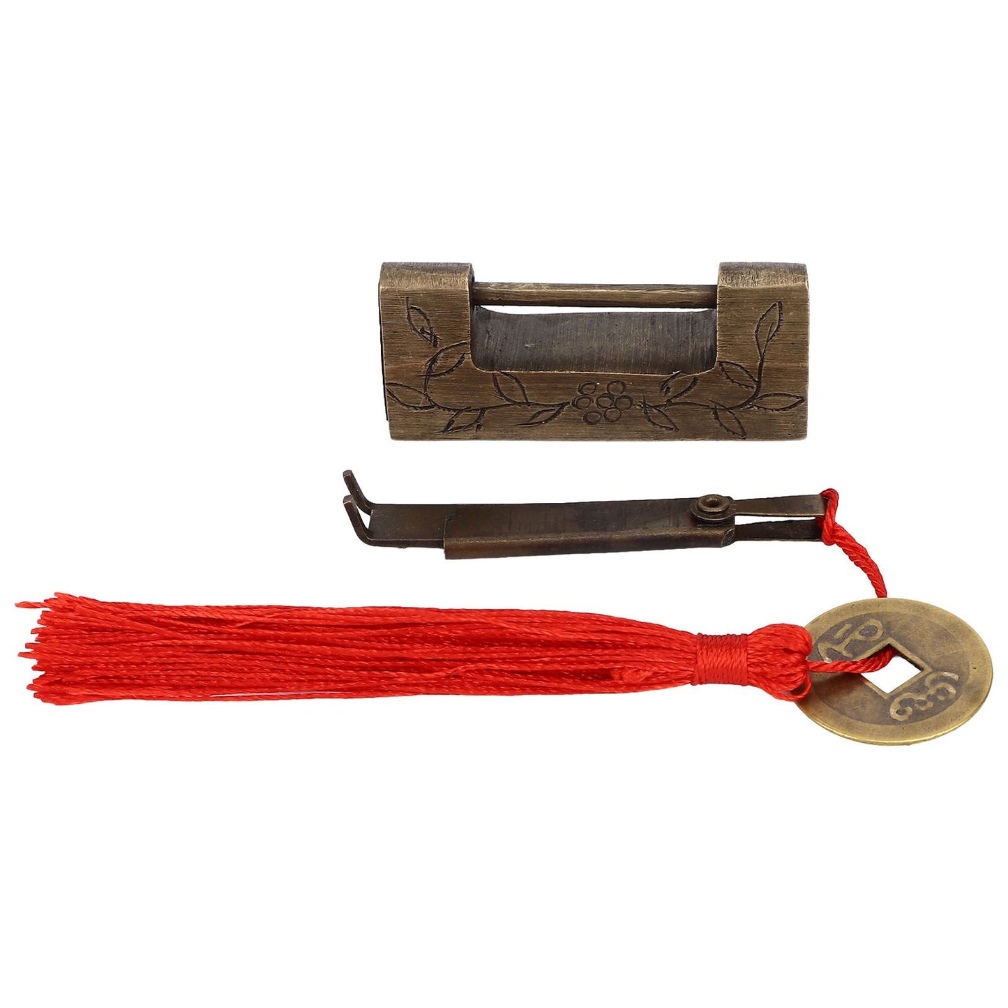 Chinese Antique Lock Retro Classic Pattern Design Bronze Brass Material 5x2cm/2.0x0.8in Horizontal Padlock V1294-YM0523-3114220036311