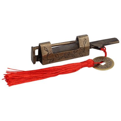 Chinese Antique Lock Retro Classic Pattern Design Bronze Brass Material 5x2cm/2.0x0.8in Horizontal Padlock V1294-YM0523-3114220036311