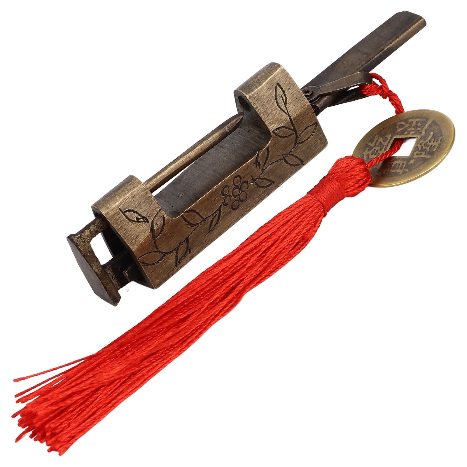 Chinese Antique Lock Retro Classic Pattern Design Bronze Brass Material 5x2cm/2.0x0.8in Horizontal Padlock V1294-YM0523-3114220036311