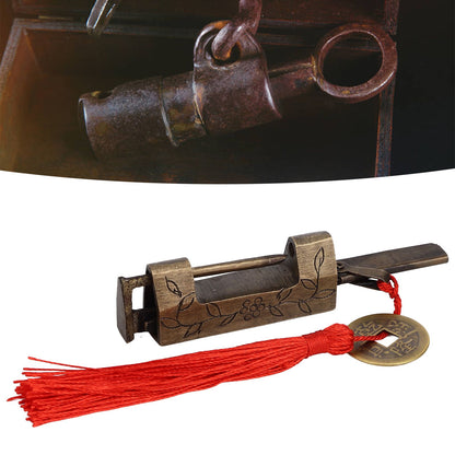 Chinese Antique Lock Retro Classic Pattern Design Bronze Brass Material 5x2cm/2.0x0.8in Horizontal Padlock V1294-YM0523-3114220036311