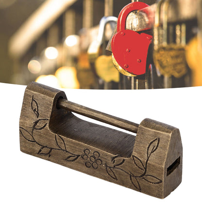 Chinese Antique Lock Retro Classic Pattern Design Bronze Brass Material 5x2cm/2.0x0.8in Horizontal Padlock V1294-YM0523-3114220036311